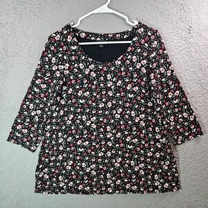 J Jill Wearever Tunic Top Blouse Women Small Stretch Pink Green Floral Black